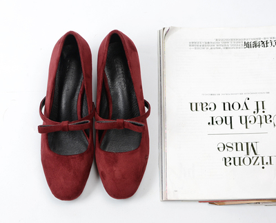 新款春秋2017 文藝學(xué)院蝴蝶結(jié)方頭絨面粗跟中跟 伴娘婚鞋瑪麗珍女單鞋 岸森坡跟單鞋型號【價(jià)格 圖片 品牌 報(bào)價(jià)】-蘇寧易購富天興鞋帽服飾專營店